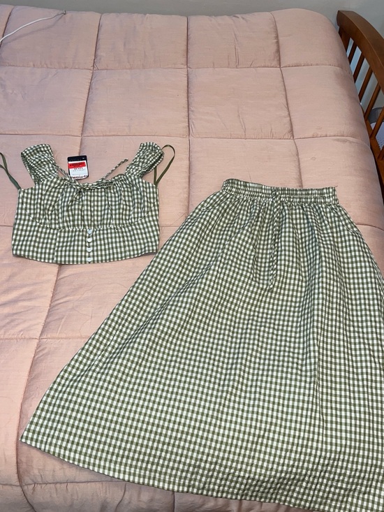 T.J.Maxx Dresses & Skirts - T.J.Maxx Olive Green and White Gingham Smocked Crop Top and Skirt